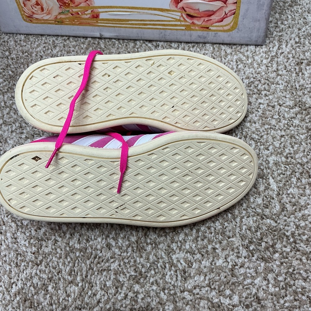 adidas Hot Pink Suede Sneakers with White Stripes - Picture 8 of 10
